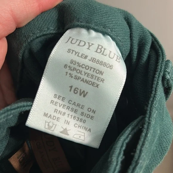 Judy Blue Tummy Control High Rise Wide Crop Denim Jeans | Teal - Picture 7 of 10